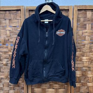 Vintage 70’s 80’s Ideal Harley-Davidson Black Hoodie with Orange Accents